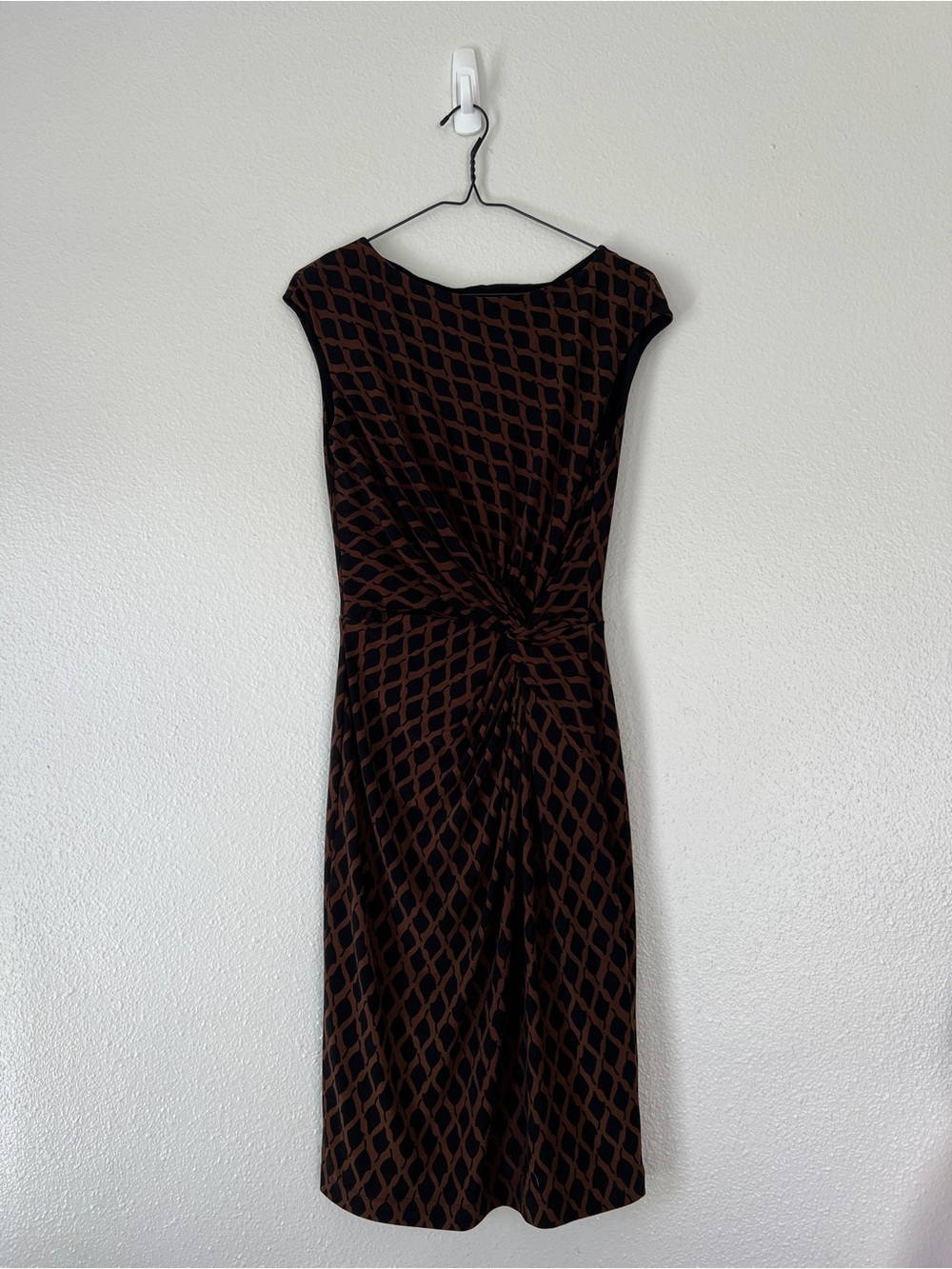 Ralph Lauren Sleeveless Brown & Black Twist-Front Midi Dress